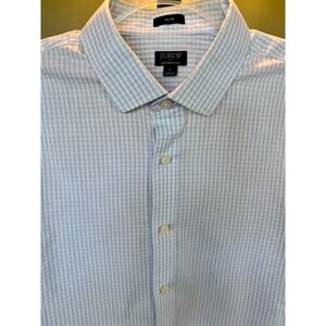 J.Crew Performance Slim Fit Shirt Mens Large Light Blue White Plaid
